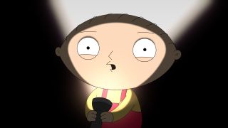 Stewie holding flashlight below face in Family Guy: A Little Fright Music special