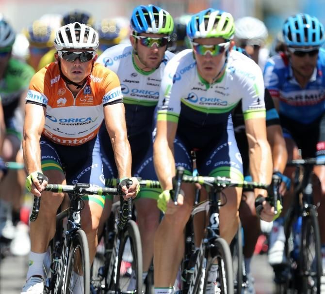 Matthew Hayman with Simon Gerrans on Stage 6 of the Tour Down Under