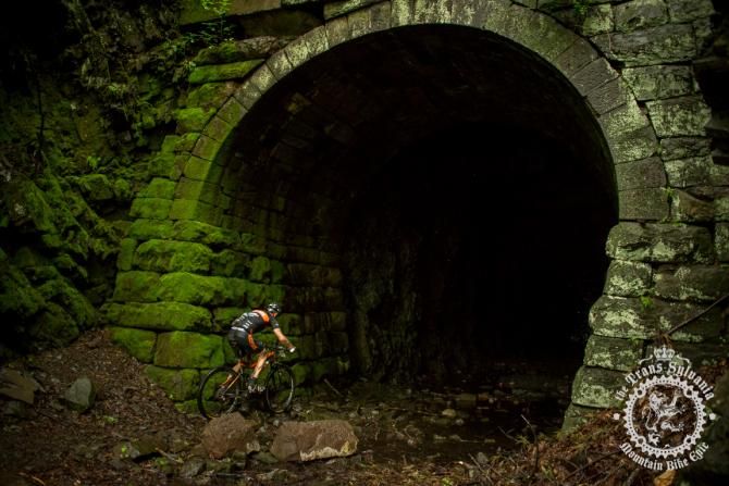 Kris Sneddon enters the Coburn Tunnel in stage 4 of the Trans-Sylvania Epic