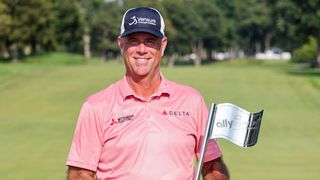 Stewart Cink with the trophy after victory at the Ally Challenge at Warwick Hills Golf And Country Club