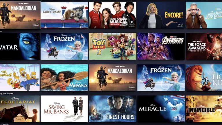 Disney Plus home screen showing TV shows and movies ready to stream