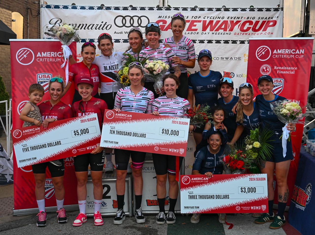 Top three women's teams at 2024 American Criterium Cup, with DNA Pro Cycling the overall winner