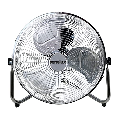 Senelux Floor Fan - Chrome Gym Fan - Electric Portable Cooling Fan for Home/gym/office Use - 3 Speed Settings With Tilting Feature - High Velocity Cold Air Circulator
