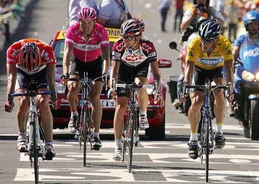 Cadel Evans surprised Armstrong, Basso and Ullrich by taking 11th on the stage to Mende in 2005. Marcus Serrano won the day.