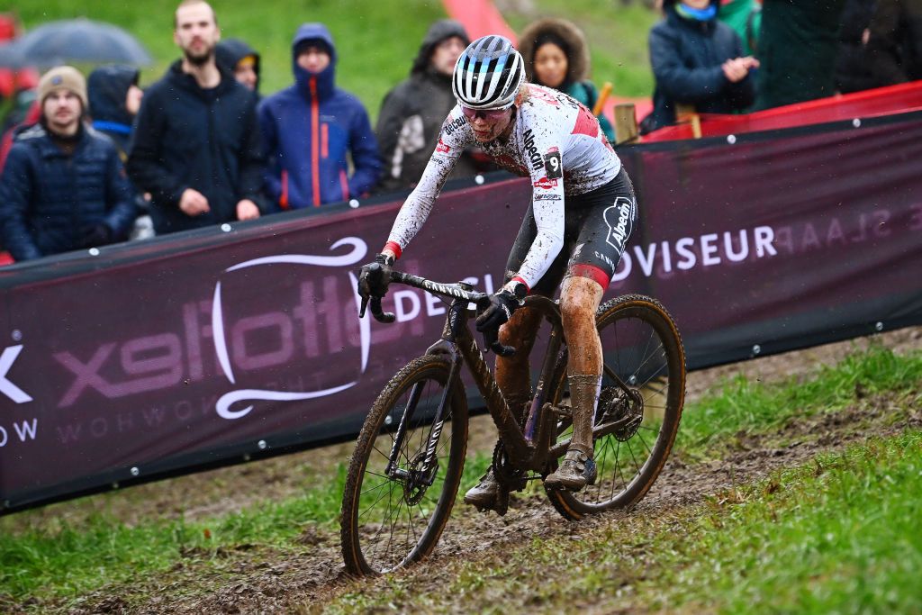 OVERIJSE BELGIUM NOVEMBER 20 Puck Pieterse of The Netherlands and Team Alpecin Deceuninck competes during the 62nd UCI Cyclocross World Cup Druivencross Overijse 2022 Womens Elite CXWorldCup Overijse Cyclocross on November 20 2022 in Overijse Belgium Photo by Luc ClaessenGetty Images