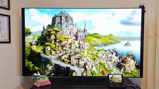 Ayaneo Flip DS connected to LG OLED G4 TV with Bravely Default on screens