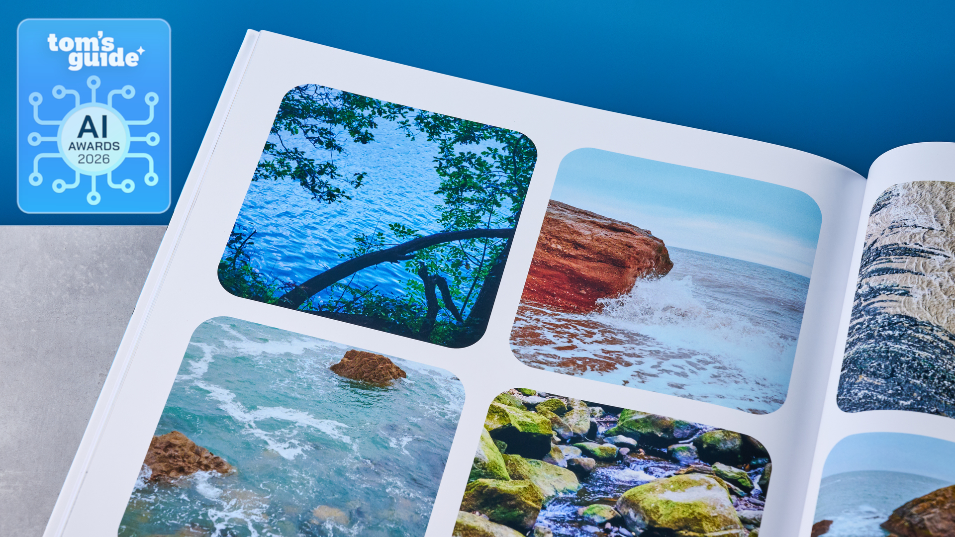 A photobook made with Mixbook with a Tom's Guide AI Awards 2026 badge