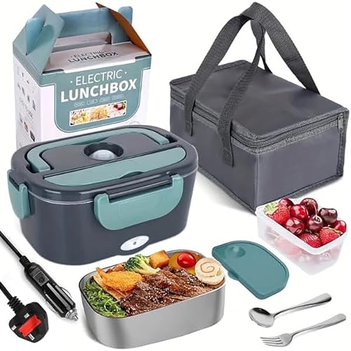 Electric Lunch Box 1.5l, Upgraded 60w Heated Lunch Boxes for Adults, 12v/24v for Car &amp;amp; 110v/240v for Home Food Warmer Lunch Box With Carry Bag Fork Spoon, Leak-Proof, Perfect for Car/truck/office
