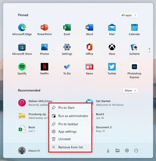 Start menu Recommended Section