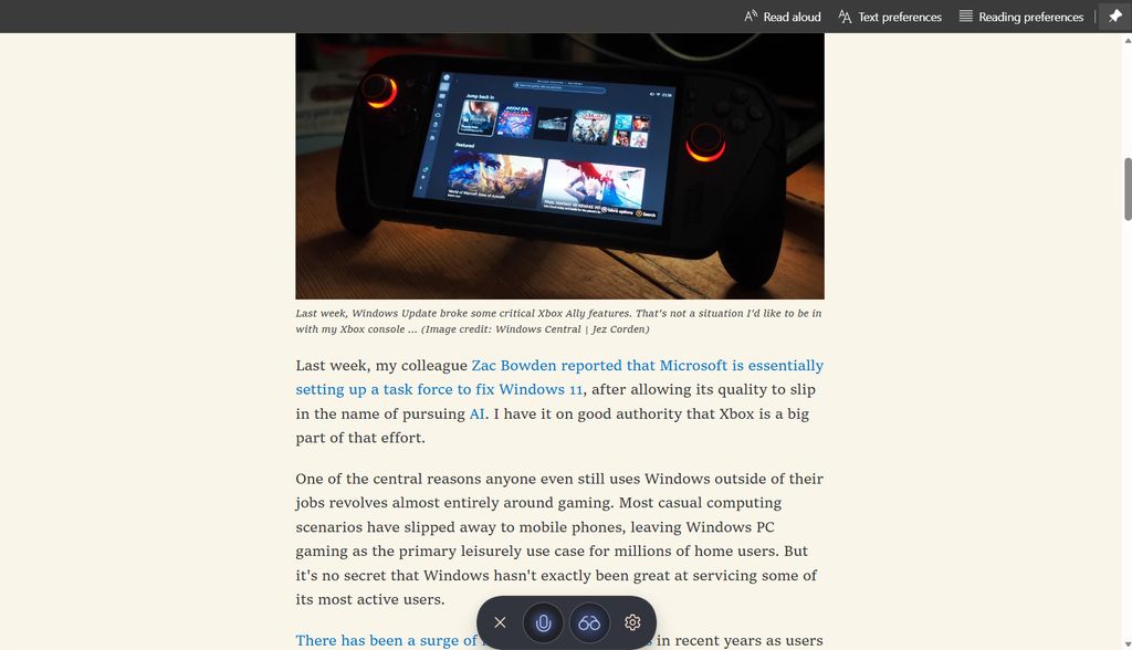 Copilot Vision reading mode