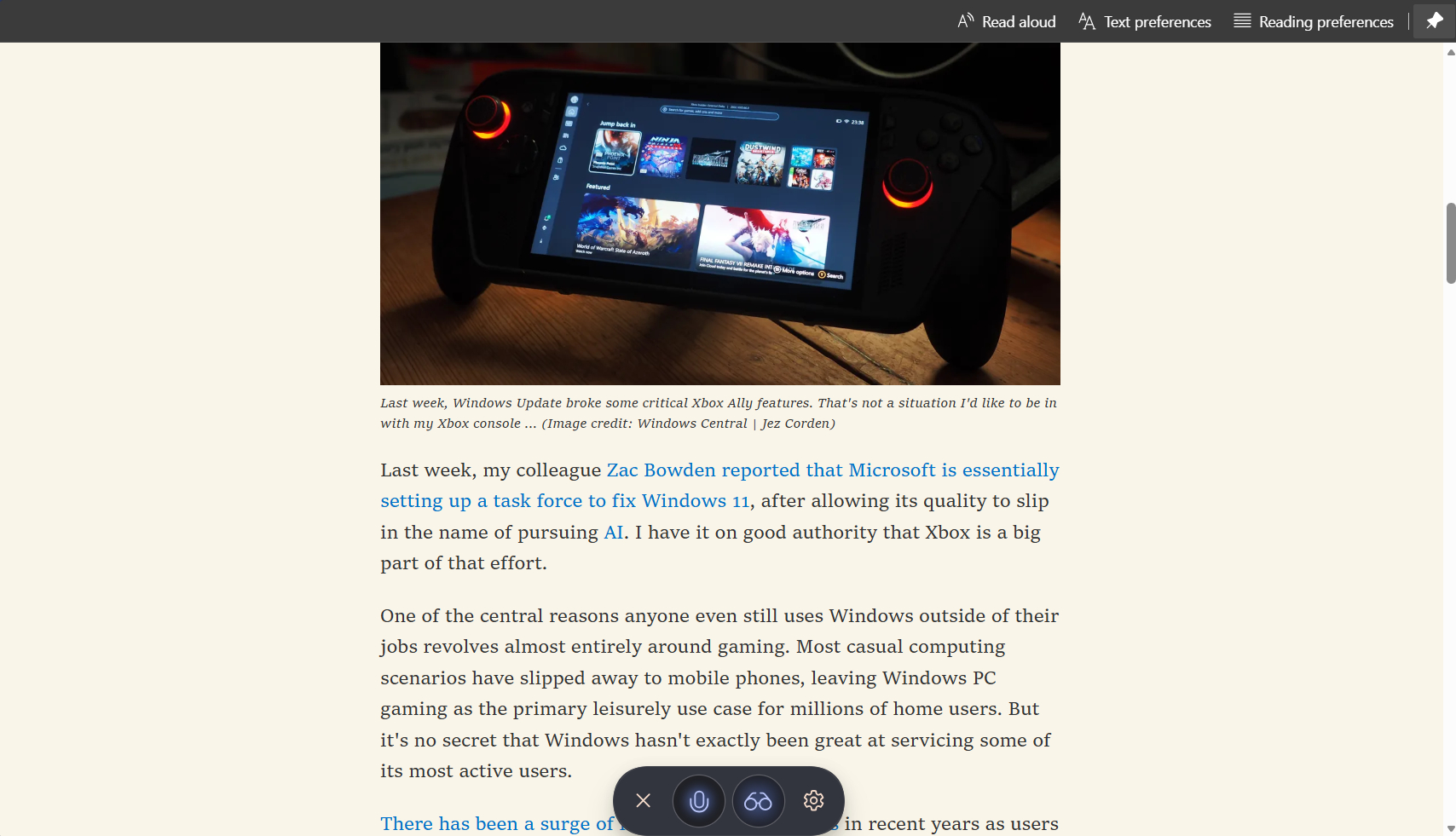 Copilot Vision reading mode