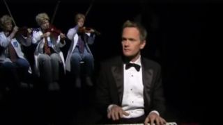 Neil Patrick Harris playing piano with Doogie Howsers playing violin behind him in the SNL Digital Short "Doogie Howser Theme"