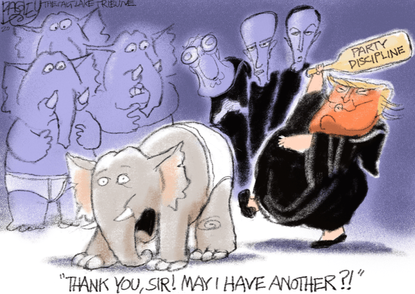 Political Cartoon U.S. GOP Trump discipline