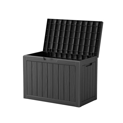 Trygoal 45 Gallon Deck Box, Waterproof Outdoor Storage Box With Side Handles, Lockable Resin Outdoor Bench With Storage for Patio Furniture Cushions, Garden Supplies, Decking Box for Rest, Black