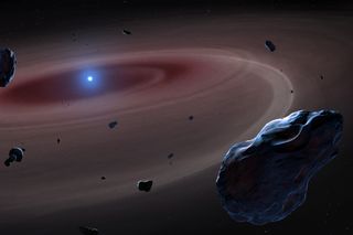 Artist's depiction of dying white-dwarf star destroying its planetary system