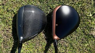 Photo comparing the Callaway Paradym Ai Smoke Mini Driver to the Taylormade version