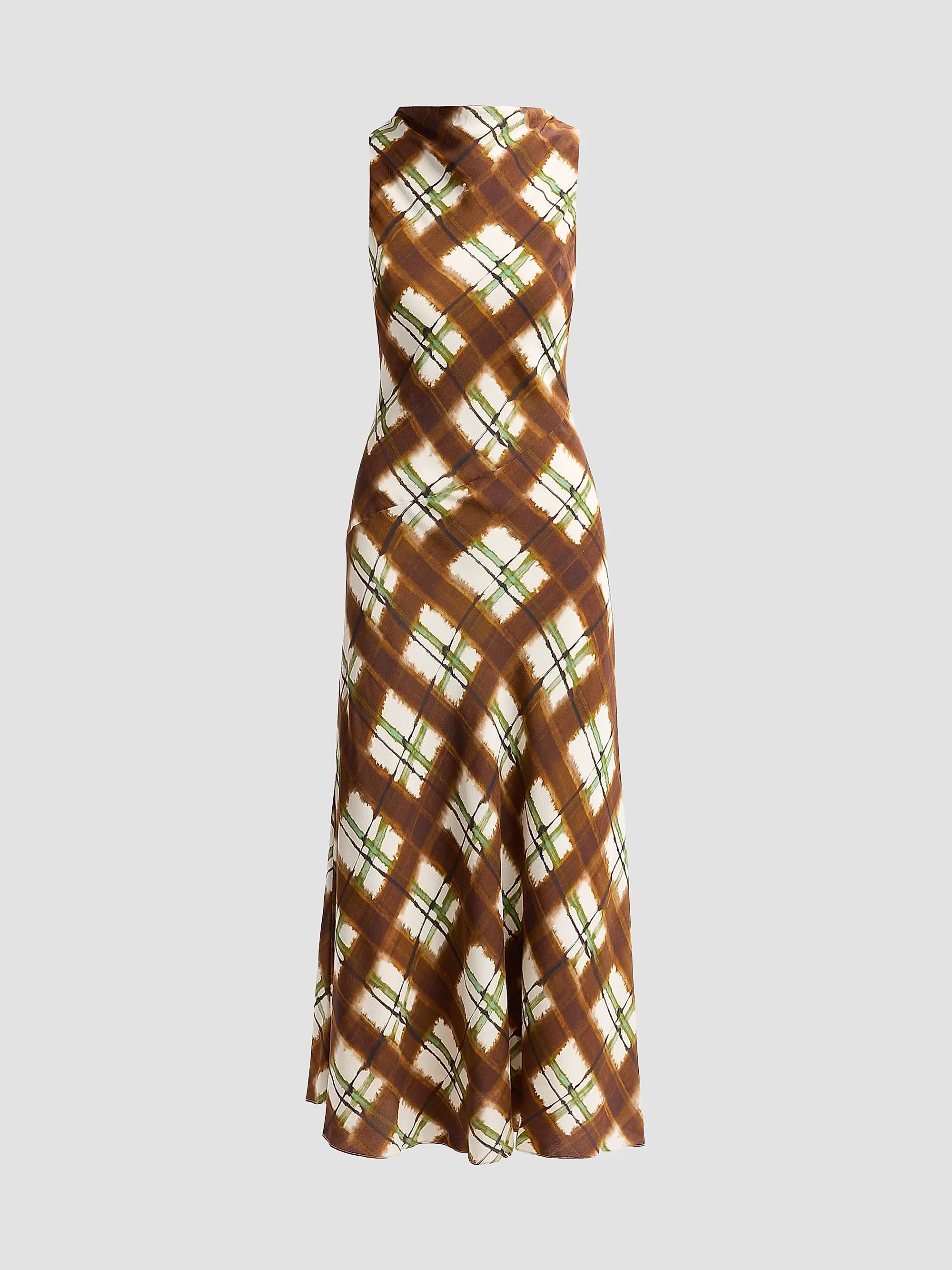 Crystal Plaid Silk Midi Dress