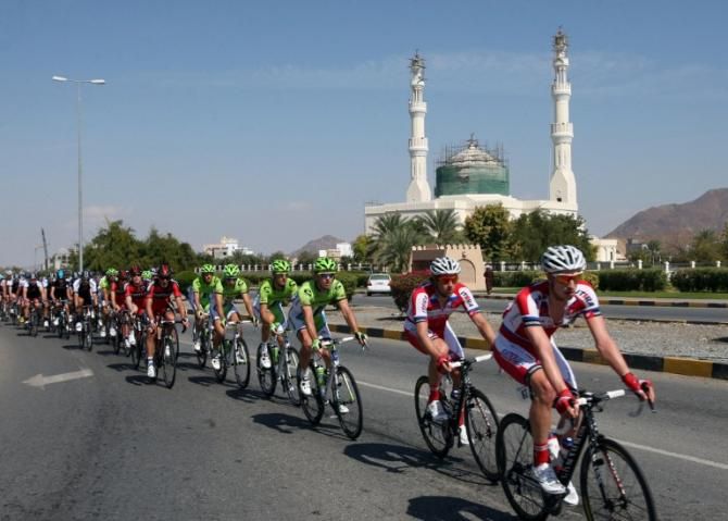 The peloton in action during stage 1 at the Tour of Oman.