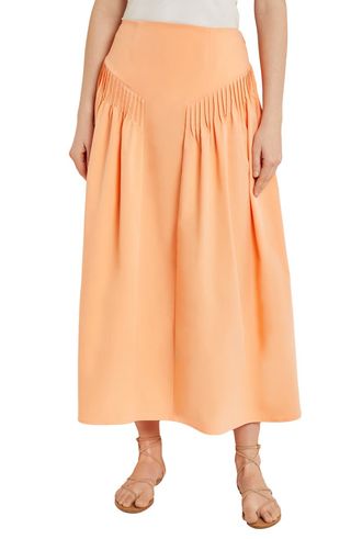 Godet Pleated Maxi Skirt