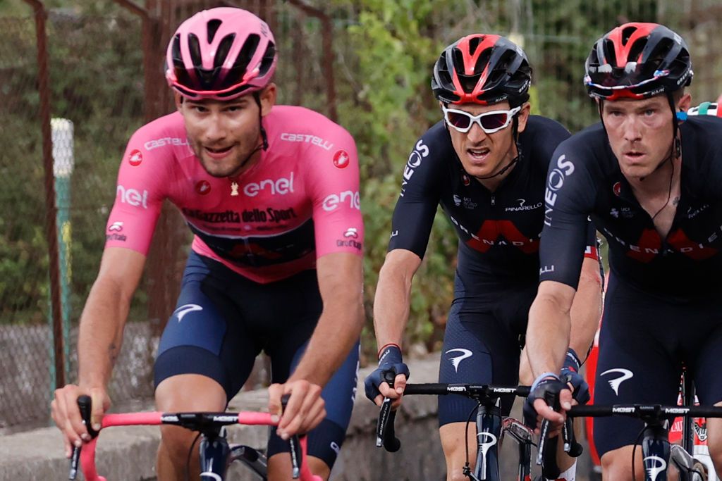 Geraint Thomas, Filippo Ganna and Rohan Dennis during stage 3 at the Giro d'Italia