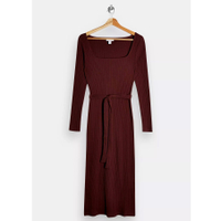 Burgundy Jersey Ribbed Belted Midi Dress Now £19.99 Was £29.99