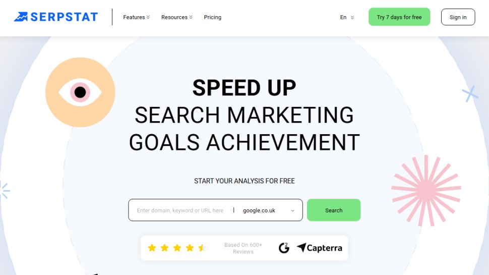 Website screenshot of Serpstat (August, 2025)
