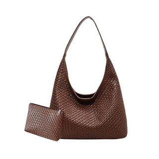 Acuye Faux Leather Tote Bag for Women, Woven Leather Handbags Leather Tote Large Hobos Shoulder Bags Ladies Tote Handbags Work Tote Bag Purse With Pouch Purse