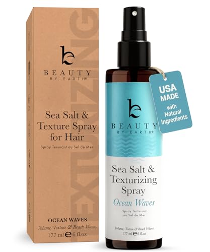 Beauty by Earth Sea Salt Spray - Aloe-Enhanced Beach Waves Without Dryness, Texture &amp;amp; Volume Spray for All Hair Types, Usa Made With Organic Ingredients, Ocean Waves Scent 6oz