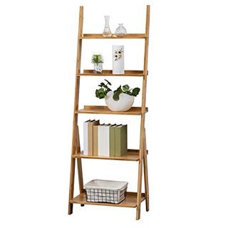 Sobibo Ladder Shelf, 5-Tier Leaning Shelf, Free Standing Organizer Storage Shelves, Storage Rack Shelf for Office, Living Room, Nature