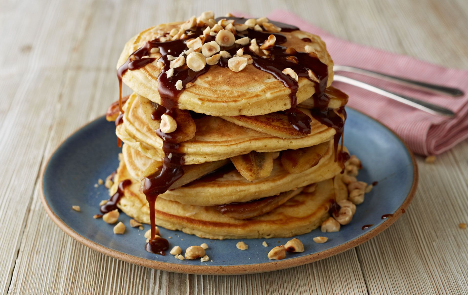 Caramelised banana pancake stack recipe
