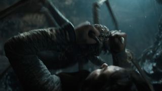 A spider attacking Isildur in The Lord of the Rings: The Rings of Power season 2 episode 3.