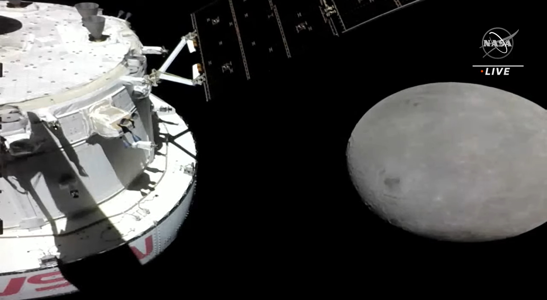 orion module approaching moon