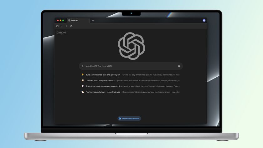 A picture of a MacBook with OpenAI&#039;s ChatGPT Atlas browser running on screen