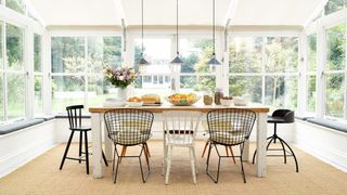 dining room in conservatory with natural flooring