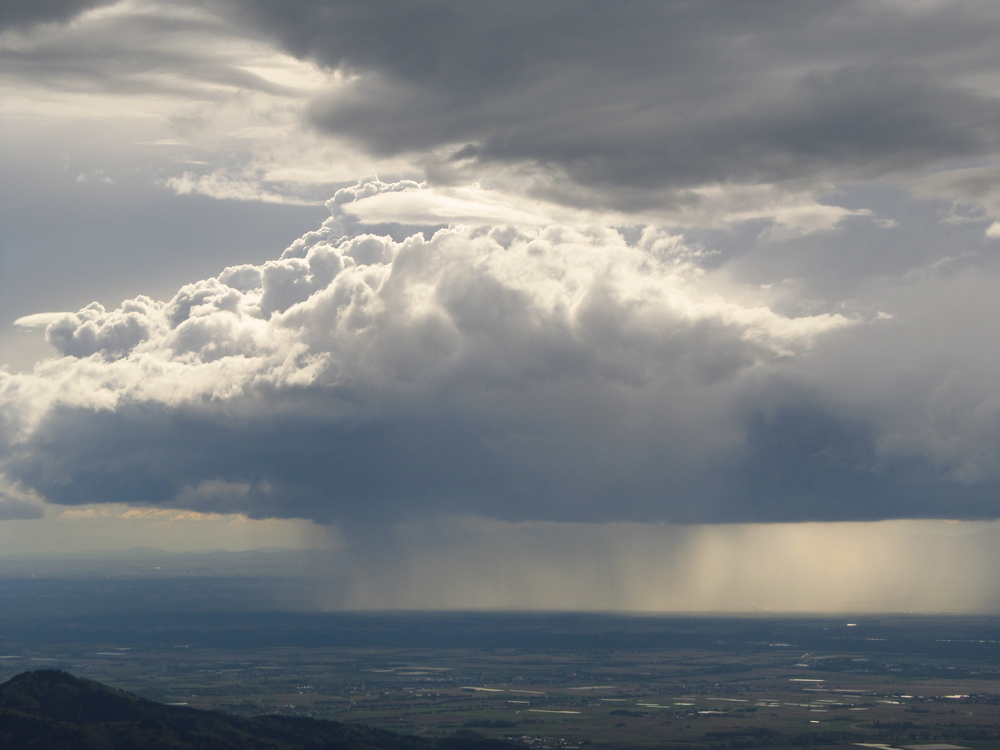 dark rain clouds over water