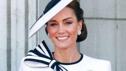 Catherine, Princess of Wales watches an RAF flypast from the balcony of Buckingham Palace after attending Trooping the Colour on June 15, 2024