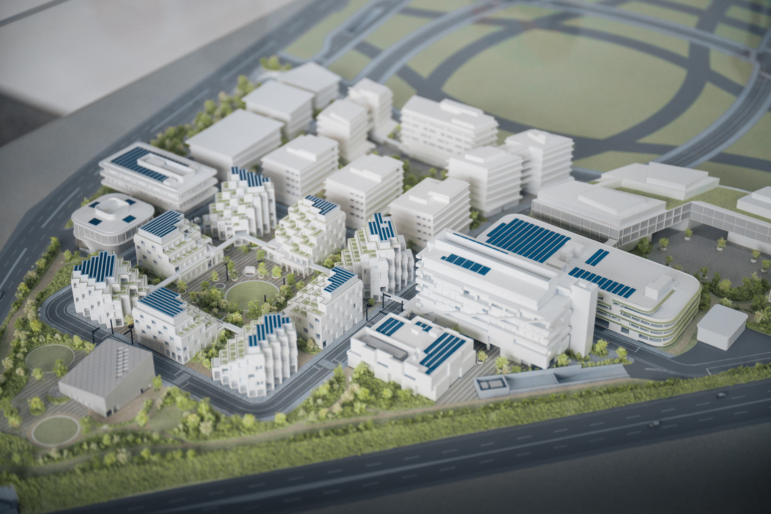A model of the Woven City complex, built on the site of an old Toyota factory