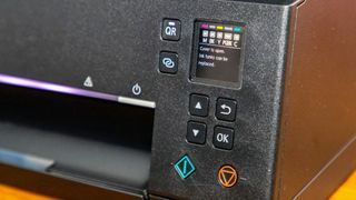 Canon PIXMA TS6420a Wireless All-In-One Inkjet Printer being tested in writer's home