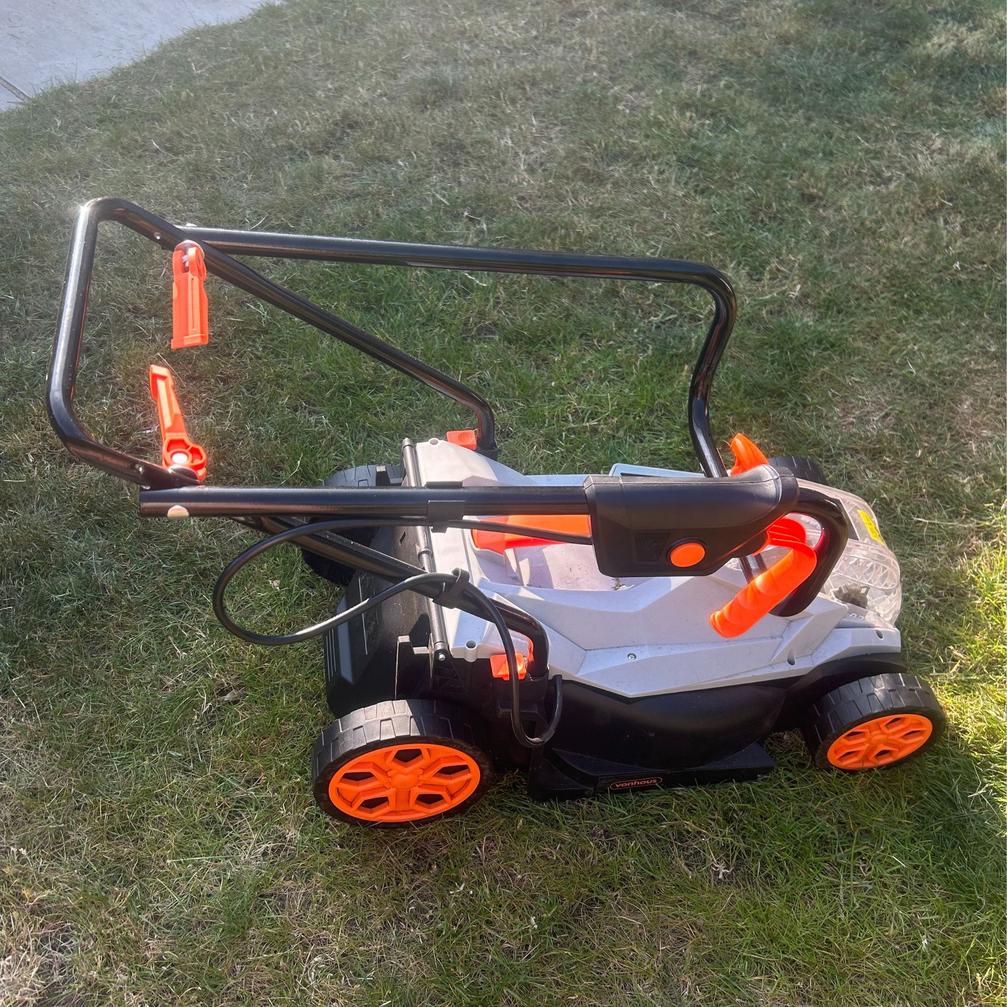 Vonhaus Cordless Lawn Mower 40V - folded with collection box removed