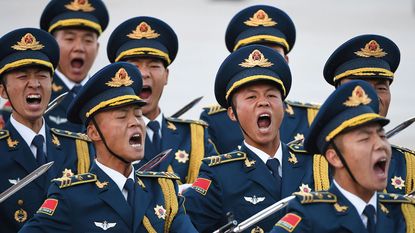 Chinese soldiers shouting
