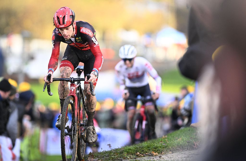 Belgian Eli Iserbyt pictured in action during the men elite race at the Urban Cross Kortrijk cyclocross cycling event on Saturday 25 November 2023 in Kortrijk the second stage in the X2O Badkamers Trofee Veldrijden competitionBELGA PHOTO JASPER JACOBS Photo by JASPER JACOBS BELGA MAG Belga via AFP Photo by JASPER JACOBSBELGA MAGAFP via Getty Images