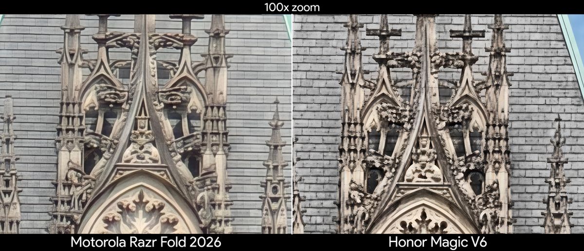 Comparing telephoto camera quality between the Motorola Razr Fold 2026 and Honor Magic V6