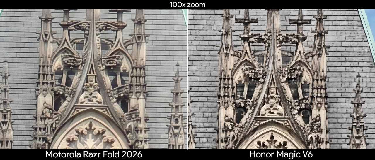 Comparing telephoto camera quality between the Motorola Razr Fold 2026 and Honor Magic V6