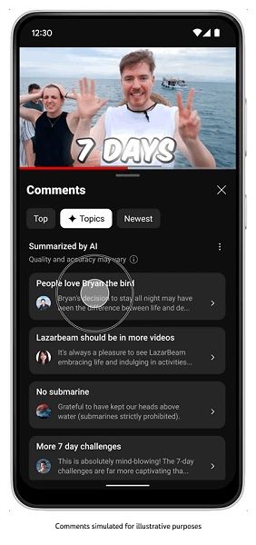 YouTube will begin testing a new "Topics" features supported by its generative AI.