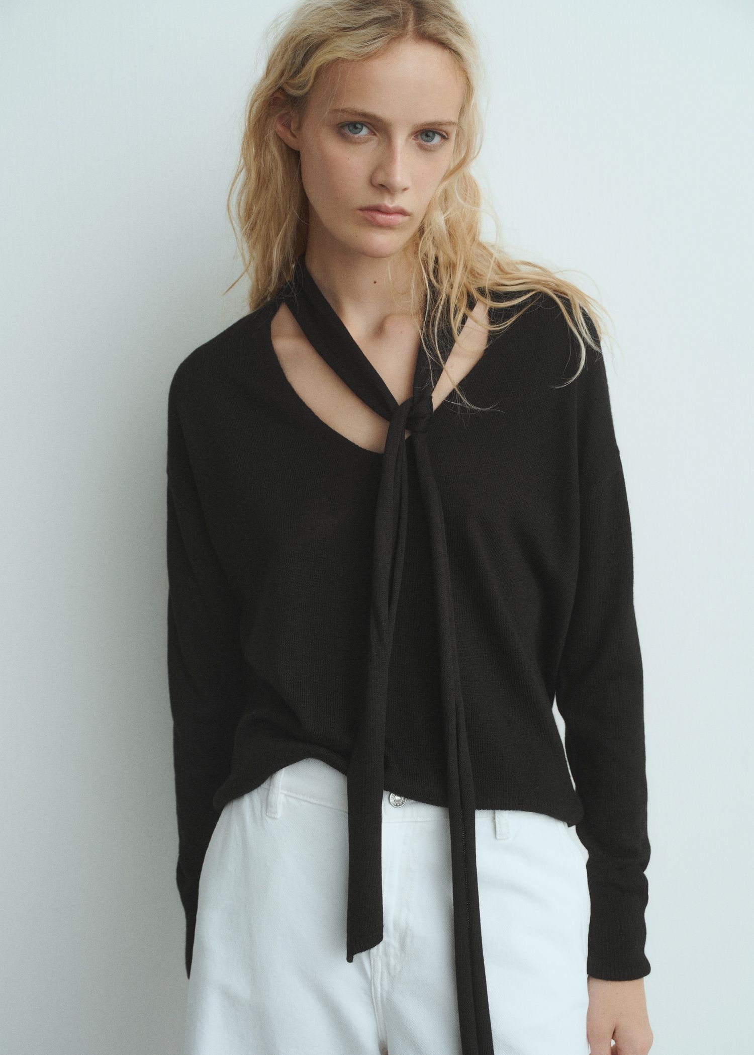 V-Neck Sweater With Scarf - Women | Mango Usa