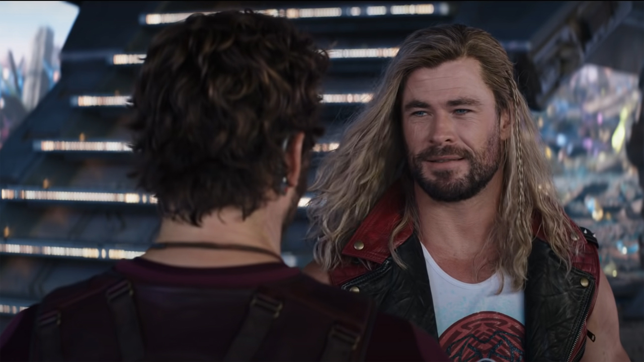 Thor looks at Star-Lord before embarking on a mission in Thor: Love and Thunder