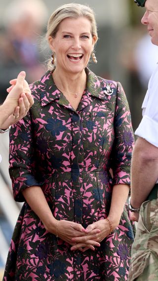 Sophie, Duchess Of Edinburgh shares a joke with members of the 5th Battalion, The Rifles (5 RIFLES) ahead of their homecoming parade