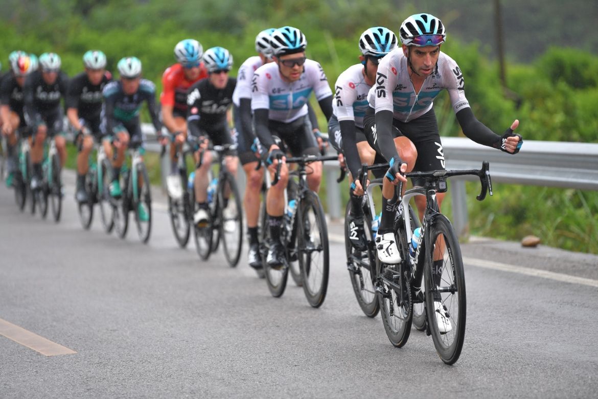 Team Sky pull on the front for Gianni Moscon