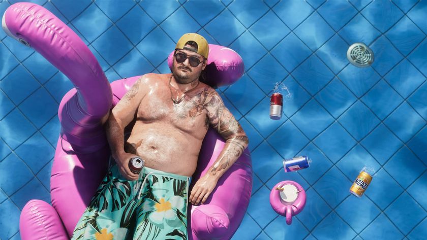GTA 6 Cal Hampton in a pool on a pink flamingo float