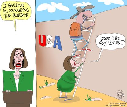 Political cartoon U.S. Nancy Pelosi Mexico border wall government shutdown